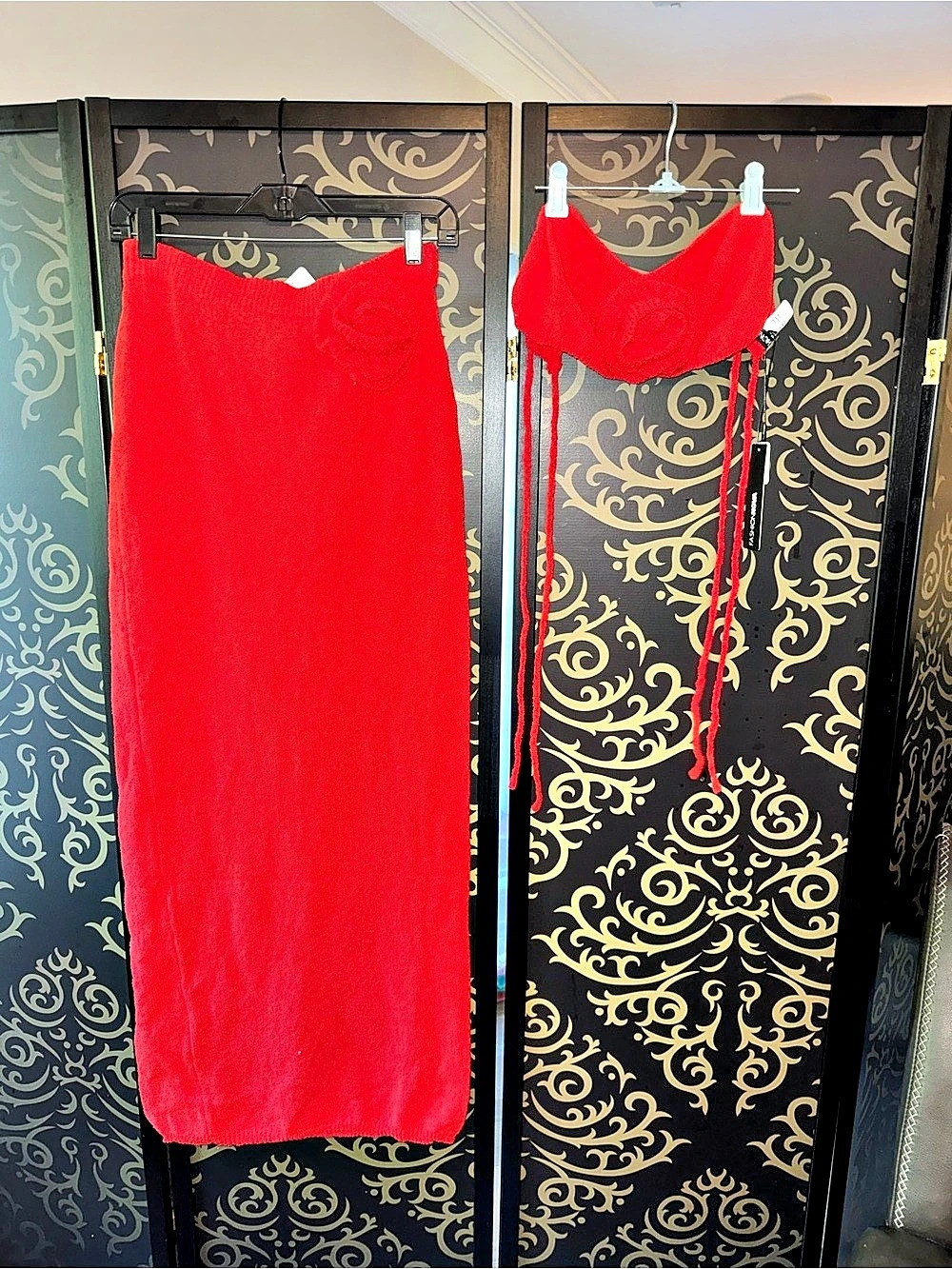 Fashion Nova Mia Rose Crochet Bandeau Maxi Skirt Set Crochet Maxi Skirt Set